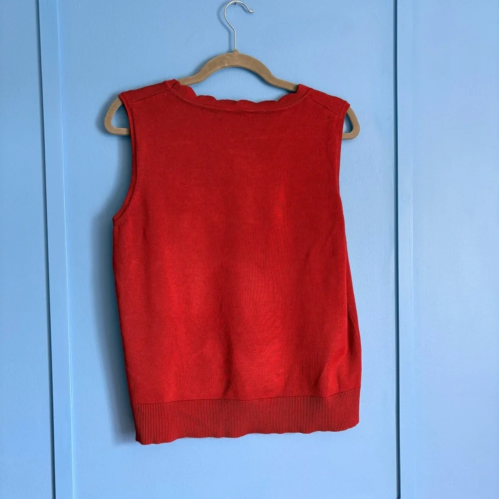 Autumn Red Sleeveless Top w/ Scalloped Collar - Women’s Size XL - Picture 2 of 4